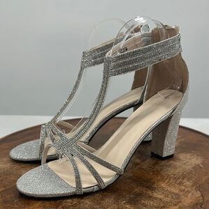 Benjamin Walk Shoes Wm 10 M Silver Rhinestone Glitter Heels Evening Bride